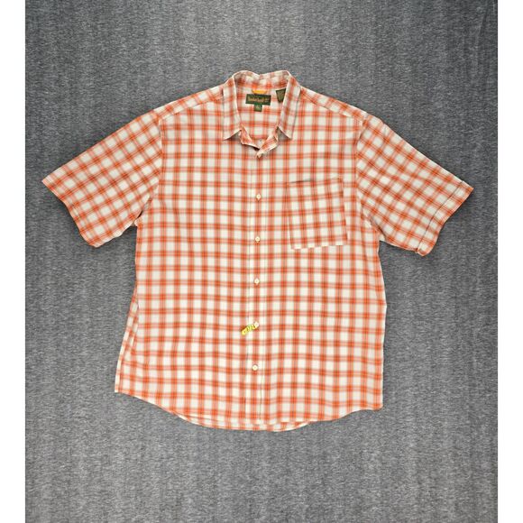 Men's Orange Plaid Lightweight Cotton Timberland Short Sleeve Button Shirt SZ XL - Picture 4 of 4